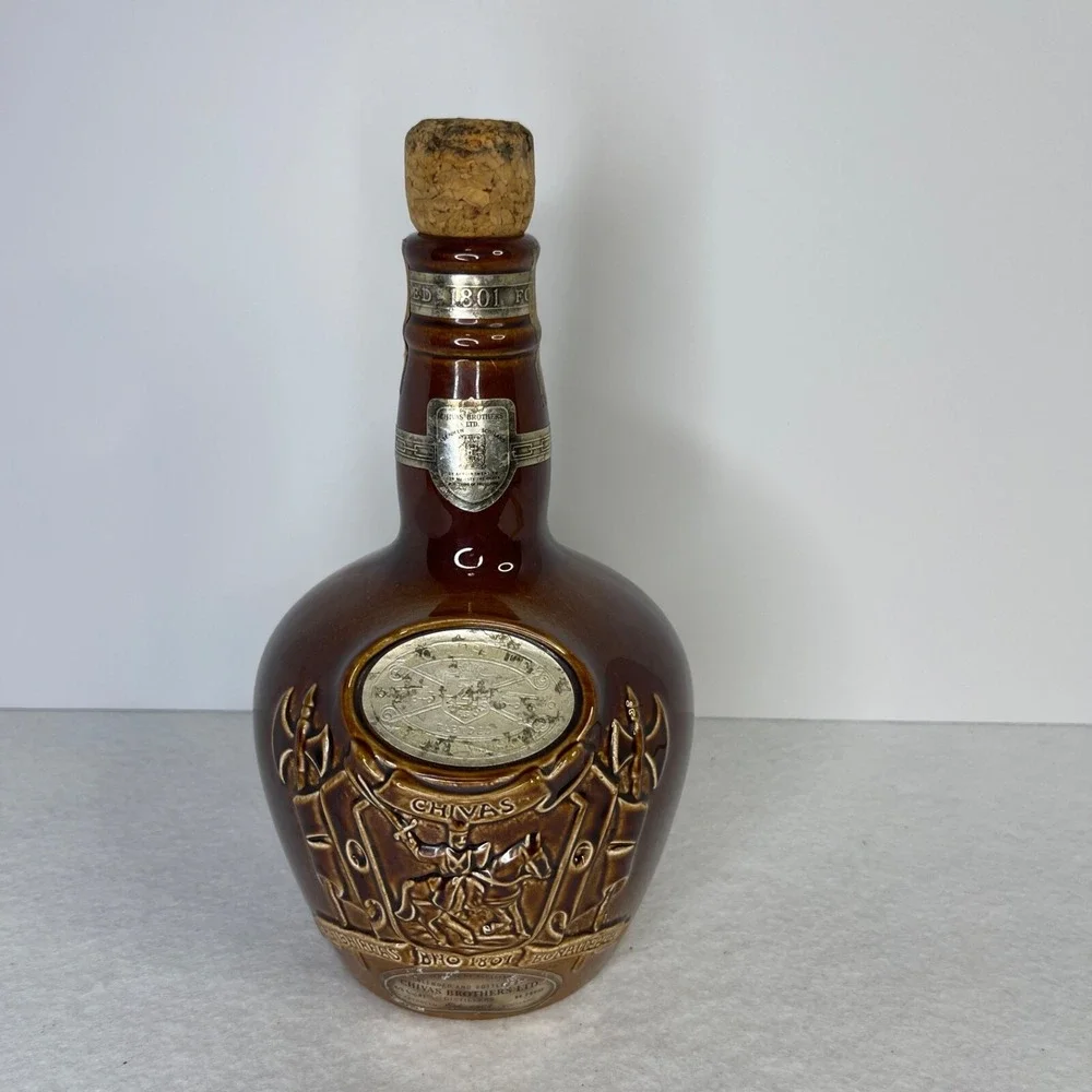 Empty Decanter Chivas Scotch Bottle 1801 Ceramic Cork Top Brown Ceramic Spode
